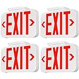 TORCHSTAR LED Exit Sign, Emergency Exit Light with Battery Backup, Double Face, UL 924, AC 120/277V, Damp Location, Hardwired Red Letter Exit Lights for Business, Pack of 4