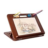 StrongTek Bamboo Drawing Easel - Portable & Adjustable with 7 Positions, Built-In Carry Handles, Pencil & Eraser Storage, Versatile Use as Lap Desk for Reading, Painting, and Sketching (Reddish Brown)