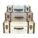 Deco 79 Wood Nesting Trunk with Vintage Accents and Studs, Set of 3 23', 21', 18'W, Multi Colored