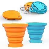IYYI Collapsible Cup for Traveling, Silicone Camping Cup, Foldable Cup with Lid, Portable Cup for Camping, Hiking, Outdoors, Travel, Folding Cup Pocket Size(2 Pack-Orange-Blue)