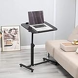 Furist Adjustable Overbed Bedside Table Rolling Laptop Desk Cart Height Adjustable Portable Mobile Laptop Tray Sit Stand Desk Tilting Hospital Bed with Wheels（0208 Black）