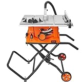 VEVOR Table Saw with Stand, 10-inch 15-Amp, 25-in Max Rip Capacity, Cutting Speed up to 5000RPM, 40T Blade, Portable Compact Jobsite Tablesaw with Sliding Miter Gauge for Woodworking & Furniture Makin