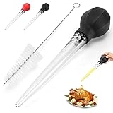 SCHVUBENR Large Turkey Baster with Cleaning Brush - Premium Baster Tool for Cooking - Easy to Use and Clean - Powerful Bulb Baster Syringe - Dishwasher Safe - Flavor Meat Poultry, Beef, Chicken(Black)