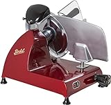 Berkel Red Line 250 Food Slicer, Red, 10' Blade, Electric Food Slicer, Slices Prosciutto, Meat, Cold Cuts, Fish, Ham, Cheese, Bread, Fruit and Veggies, has an Adjustable Thickness Dial