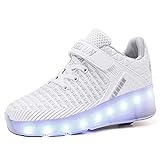 Ylllu Kids LED USB Charging Roller Skate Shoes with Single Wheel Shoes Light up Roller Shoes Rechargeable Roller Sneakers for Girls Boys Children(3 US Little Kid, White)