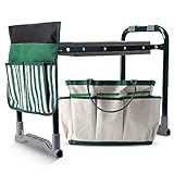 Lineware Garden Kneeler and Seat with Upgraded Widened 10 Inch Thick Kneeling Pad,Garden Kneeler Stool Heavy Duty,Folding Garden Chair, Bench Stool with 2 Tool Pouches Gifts for Parent