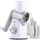 Geedel Rotary Cheese Grater, Kitchen Mandoline Vegetable Slicer with 3 Interchangeable Blades, Easy to Clean Rotary Grater Slicer for Fruit, Vegetables, Nuts