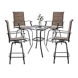 VICLLAX Outdoor Swivel Bar Set 5 Pieces Patio Bar Height Table and Padded Swivel Bar Stool Chairs