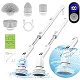 TUYU Electric Spin Scrubber, 2024 New Full-Body IPX7 Waterproof Bathroom Scrubbe with Power LCD Display, Adjustable Extension Handle, Cordless Electric Cleaning Brush for Bathroom, Kitchen Cleaning