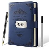 XIYUNTE Diary with Lock, A5 Lockable Journal with Pen & Gift Box, Personal Diary Lockable, Refillable Leather Journals for Writing, 200 Pages 100gsm Premium Paper, (8.5 × 5.9inch) Blue