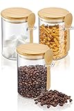 KOIKEY Coffee Sugar Container Salts Jars - 15oz Glass Airtight Caning with Bamboo Lids and Spoons Scoop, Storage Overnight Oats, Spice, Creamer, Food Organizer, Set of 3