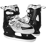 Nattork Black Ice Skates for Kids, Boys and Girls, Hockey Lace-Up Adjustable Skates - Soft Padding and Reinforced Ankle Support with 4 Sizes Adjustments
