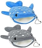Krinisou Whale Shark Coin Purse, 2 Pcs Kids Plush Coin Pouch, Cute Kawaii Wallet with Zipper Keychain, Small Embroidered Fish Sea Animal Change Purse for Women