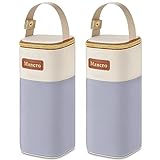 Mancro 2pack Insulated Baby Bottle Bags, Fits Baby Bottles up to 12 Oz Breastmilk Cooler Bag with Button Handle, Portable Baby Bottle Cooler Bag for Nursing Mom Daycare, Beige