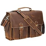 Polare 17' Mens Full Grain Leather Laptop Briefcase Business Messenger Bag Satchel Work Bag For Men