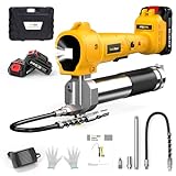 TaskStar Grease Gun Battery Powered, [Super Efficient] Electric Grease Gun Kit with 2 Batteries and Charger, 18”Flexible Hose,10000 PSI, Variable Speed Triggers, Cordless Grease Gun with LED Light