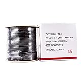 Five Star Cable ETL Listed RG6 18AWG Coaxial Cable, Quad Shielded, Black, Spool, 1000 Ft