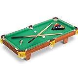 RayChee 36' Mini Tabletop Pool Set Portable Billiards Game, Includes Balls, Sticks, Chalk, Brush & Triangle for The Family, Party (Brown)