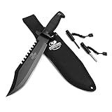 Mossy Oak Survival Hunting Knife with Sheath, 15-inch Fixed Blade Tactical Bowie Knife with Sharpener & Fire Starter for Camping, Outdoor, Bushcraft
