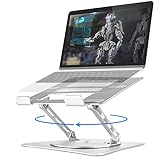 Bcom Adjustable Laptop Stand with 360°Rotating Base,Portable Aluminum Computer Stand,Ergonomic Laptop Riser for Desk,Foldable Laptop Holder Shelf Compatible with 8-16' Laptop MacBook Pro/Air- Silver