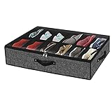 Under Bed Shoe Storage Organizer Fits 12 Pairs- Underbed Shoe Container Solution Shoes Box Bins with Clear Window for Sneakers,High Heels,Flip Flop(Black)