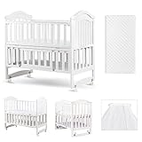 HARPPA Portable Mini Baby Crib 6-in-1 Convertible (Mattress + Mosquito Net Bundle), Bedside Sleeper Baby Bassinet, Cradle for Newborn Infants to Toddlers, White