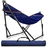 Tranquillo Camping Hammock and Stand, Collapsible Camping Hammock and Stand, 600 lbs Capacity Foldable Hammock for 2 Persons, Premium Noiseless No Screws Heavy Duty Multifunctional Stand, Blue