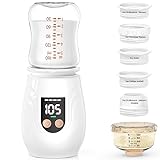 Baby Bottle Warmer for Breastmilk with 5 Adapters, Quick Heating Portable Bottle Warmer Rechargeable Travel Bottle Warmer with 5-Temperature Real-time Display & Beep Prompts, Baby Brew Bottle Warmer