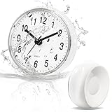 Betus Waterproof Bathroom Shower Clock with Large Suction Cup - Silent, Water Proof, Battery Operated Wall Clock for Toilet, Kitchen, Bedroom (White)
