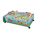 maxim enterprise, inc. 62 Pc Wooden Train Set with Activity Table & Storage Bin, Wood Train Track, Over Under Bridge, Engine & Car, and Other Railway Accessories, Compatible with All Major Brands