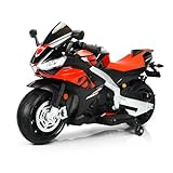 Aprilia Licensed 24V Kids Electric Motorcycle for Kids, High/Low Speed Switch Speed Up to 10mph Ride-On Motorcycle with Side Wheels, Key Switch and Mp3, Electric Motorcycle (24V-10mph, Black)