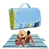 Picnic Blanket | Beach Mat|Picnic Blanket for Indoor and Outdoor, 80' x 57' Sandproof Waterproof Larger Mat for Beach, Travel, Camping, Hiking, Park Grass,Handy Mat Tote, Foldable (Blue Line) …
