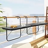 Balcony Railing Table Outdoor Hanging Folding Balcony Bar Table for Railings Patio Hanging Table on Railing Aluminium Metal Side Table Folding Adjustable 23.6'(L) x 15.7'(W) Black Set of 2