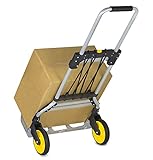 Mount-It! Folding Hand Truck and Dolly, 264 Lb Capacity Heavy-Duty Luggage Trolley Cart With Telescoping Handle and Rubber Wheels, Silver, Black, Yellow,