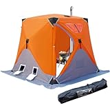 ABXMAS Ice Fishing Shelter 3-4 Person, Portable Insulated Ice Fishing Tent with Stove Jack, Ice Fishing Shanty Waterproof 600D Insulated Layer 2 Doors 2 Windows for Ice Fishing Winter Camping