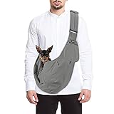 SlowTon Dog Carrier Sling, Thick Padded Adjustable Shoulder Strap Dog Carriers for Small Dogs, Puppy Carrier Purse for Pet Cat with Front Zipper Pocket Safety Belt Machine Washable (Grey M)