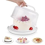 Cake Carrier with Lid and Handle, Multipurpose Cake Stand Fits 10 inch Cake, Cupcake Containers for 11 Cupcakes，Cake Holder Serves as Five Section Serving Tray, Portable Cheesecake Container, White