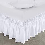 Utopia Bedding Queen Elastic Bed Ruffle - Easy Wrap Around Ruffle - Microfiber Bed Skirt with Adjustable Elastic Belt 16 Inch Tailored Drop - Hotel Quality Bedskirt, Fade Resistant (Queen, White)
