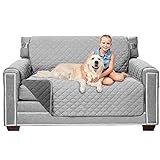 Sofa Shield Patented Loveseat Slip Cover, Large Cushion Protector, Reversible Stain, Dog Tear Resistant Slipcover, Quilted Microfiber 54” Seat, Washable Covers for Dogs Pets Kids, Light Gray Charcoal