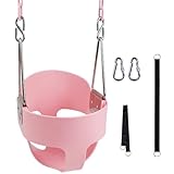 KINSPORY Toddler Swing, 59' Coated Heavy-Duty Iron Chains Baby Swing Outdoor, High Back Full Bucket Infant Swing Seat with Tree Straps for Swing Sets Backyard Outdoor Indoor (Pink)