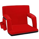 Avocahom Folding Stadium Seat-21Inch Wide Reclining Bleacher Seat w/Back Support & Armrest, Portable Padded Cushion Bleacher Chair for Sports Concerts Camping, Red