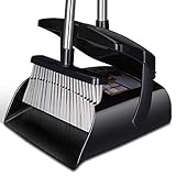 Broom and Dustpan Set for Home with Lid Indoor Upright Dustpan and Broom Combo Dust Pan with Long Handle Standing Sweeper Angle Broom Sweeping Room Office Garden Kitchen Floor Kids Pet Hair