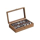 SONGMICS Watch Box, 12-Slot Watch Case, Solid Wood Watch Box Organizer with Glass Lid, Watch Display Case with Removable Pillows, Gift for Loved Ones, Rustic Walnut UJOW120K01