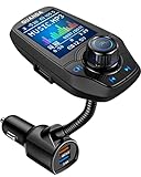 Upgraded Bluetooth FM Transmitter for Car, Wireless Radio Adapter Kit W 1.8' Color Display Hands-Free Call AUX in/Out SD/TF Card USB Charger QC3.0 for All Smartphones Audio Players - Matte Black