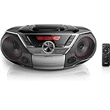 Philips Portable Boombox CD Player Bluetooth FM Radio MP3 Mega Bass Reflex Stereo Sound System with NFC, 12W, USB Input, Headphone Jack, and LCD Display