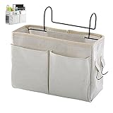 Bedside Caddy Bedside Hanging Storage Basket Multi-Function Organizer Caddy for Bunk and Hospital Beds Dorm Rooms Bed Rails, Can be Placed Glasses Books Mobile Phones Keys(White)