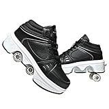 KOFUBOKE 2-in-1 Roller Skates & Sneakers Unisex Retractable Wheels Outdoor Fun & Fitness Kick Roller Shoes (Black, 10)