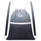 WANDF Drawstring Backpack Sports Gym Bag with Shoulder Pads Water Resistant String Bag Cinch Bag for Women Men (Black Gradient)