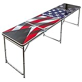 8' Folding Beer Pong Table with Bottle Opener, Ball Rack and 6 Pong Balls - American Flag Design - By Red Cup Pong