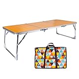 PLANEXPERT Folding Camping Table,3 Feet Portable Outdoor Table with Aluminum Legs,3 Fold Lightweight Beach Table with Handle,Camping Accessories for Home Picnic BBQ Garden Cooking